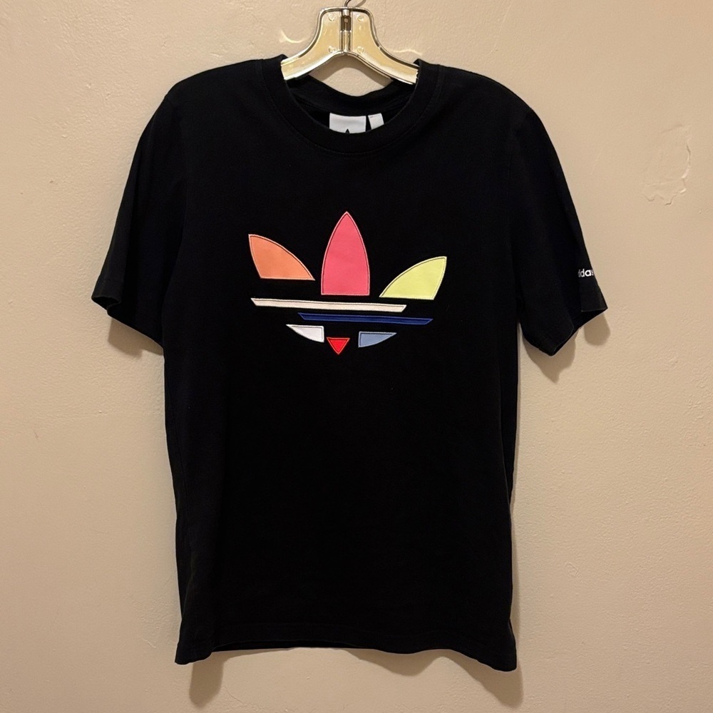 adidas Black Tee with Multicolor Logo